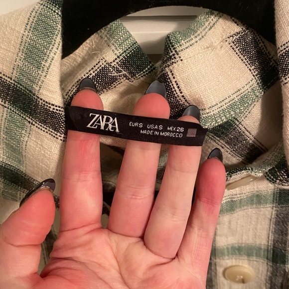 Zara Green and Cream Plaid Shacket - Picture 2 of 3